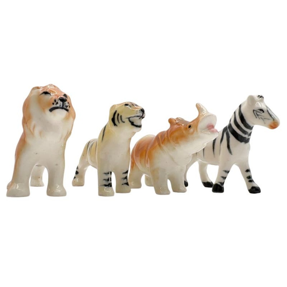 Vintage Japan Porcelain Safari Animal Figurines (4) Zebra Elephant Hippo Rhino